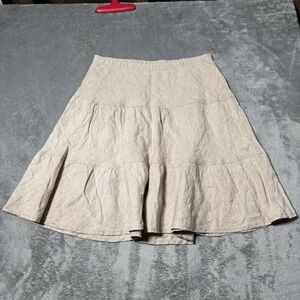 Allen Allen petites‎ Size PM Linen A-Line Skirt Beige Peasant Tiered Cottage